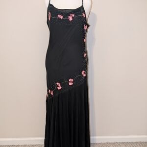 Ronni Nicole Elegant Black Maxi Dress with Pink Floral Design